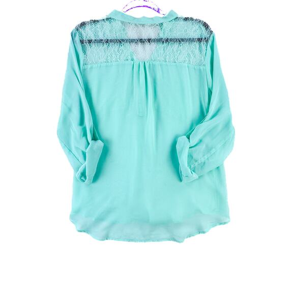Love Tree- Aqua- Lace Accent Blouse - Women's- Size Large- Spring Blouse - Picture 5 of 8